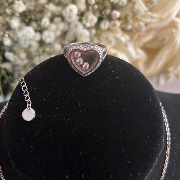 Sterling silver Floating diamonds necklace and ring. Ring size 6 - Picture 3 of 5